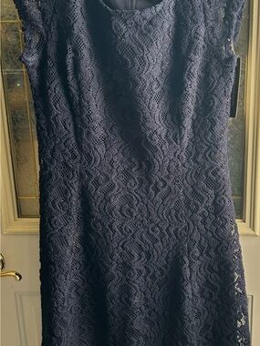 Sharagano Navy Lace Midi Dress Sz 12 NWT